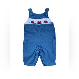 Vintage Carter's Size 3-6 Smocked Fire Engine Corduroy Overalls Romper